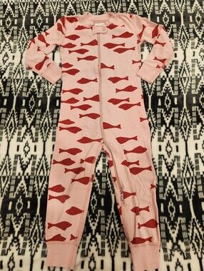 Hanna Andersson Pink One-Piece Pajamas with Red Fish Pattern, Size 3T